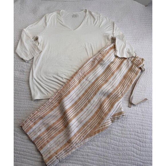 Chico's Pants - NWOT Chicos Set Pullover Stretchy Top & Cropped Linen Bottom SZ 3P/XL